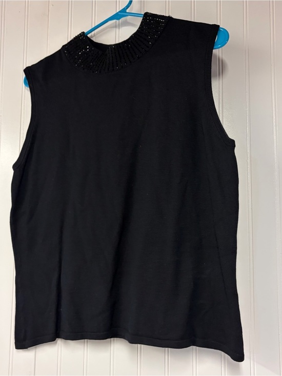 Nicole Miller Tops - Nicole Miller Black Sleeveless Mock Neck Tank with Beaded Collar Size 16